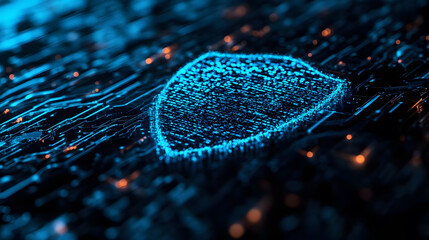 Aufkleber - Digital shield glowing in a sea of blue data streams