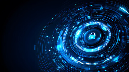 Aufkleber - Digital lock symbol amidst a futuristic blue circuit design