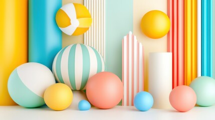 Poster - Vibrant Abstract Pastel Geometric Spheres Minimalist Arrangement Studio Product Mockup Background