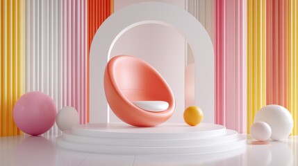 Poster - Minimalist Geometric Shapes and Pastel Colors in Modern Interior Setting