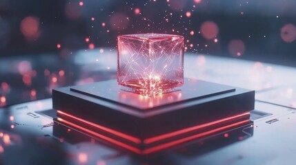 Poster - Glowing Cube of Illuminated Energy and Digital Technology in Futuristic Visualization