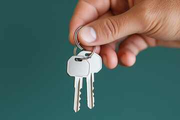 Keys in hand close up. House keys and keychain in hand