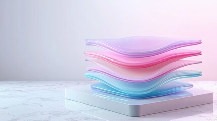 Poster - Pastel Colored Curved and Waved Shapes Stacked in Minimalist Studio Setup