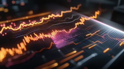 Poster - Abstract Futuristic Digital Wave Lines Curves Visualizing Financial Data and Market Trends