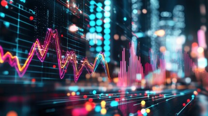 Poster - Dynamic Financial Data Visualization with Futuristic Digital Charts and Graphs