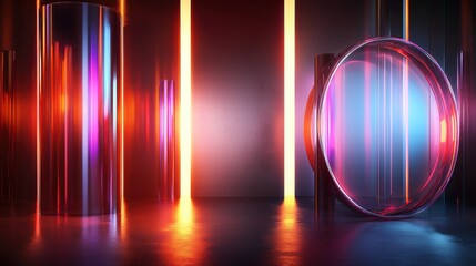 Poster - Glowing Neon Geometric Abstract Tunnel of Light and Energy