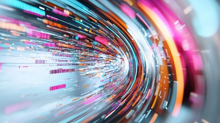 Poster - Blazing Fast Paced Motion in a Vibrant Neon Lit Digital Tunnel of Light and Energy