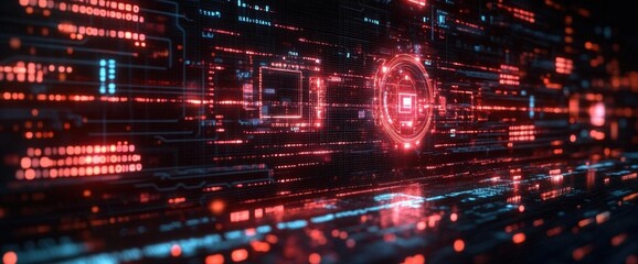 Poster - Abstract Digital Network with Red and Blue Light Tech Circuit Board Design