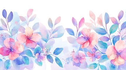 Wall Mural - Pastel Watercolor Floral Border: Delicate Blossom Arrangement