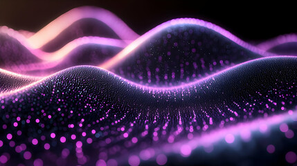 Poster - Abstract Purple and Pink Particle Wave Background with Digital Glowing Energy and Dark Backdrop