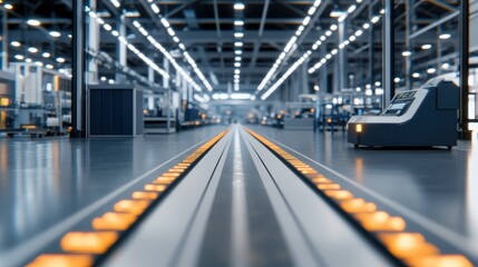 Poster - Industrial Production Line with Conveyor Belt in Modern Factory Setting
