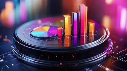 Poster - glowing futuristic data visualization dashboard with graphs and charts
