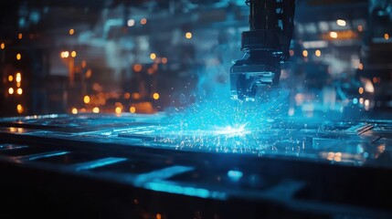 Poster - Industrial Robot Welding Sparks in Modern Factory Environment