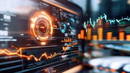 Poster - Digital Financial Data Analytics Dashboard with Graphs and Charts on Monitor Display
