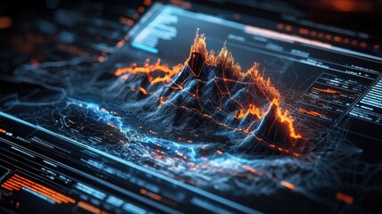 Poster - futuristic digital data visualization with glowing particles and dynamic fractal patterns