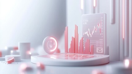 Poster - Futuristic Holographic Finance Data Analytics Dashboard on Transparent Display