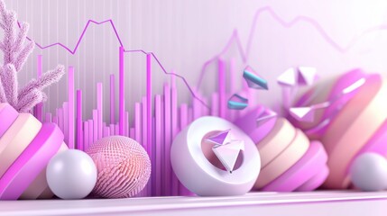 Poster - Elegant Minimalist Geometric Backdrop with Abstract 3D Shapes and Pastel Tones