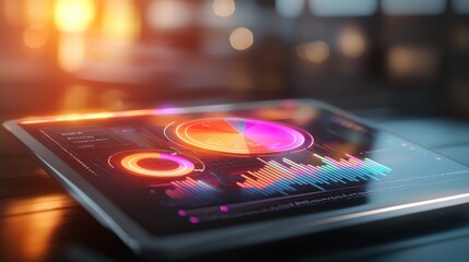 Poster - digital business analytics dashboard with futuristic infographic charts