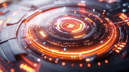 Poster - futuristic abstract digital glowing sphere with radiant techno patterns and luminous energy waves