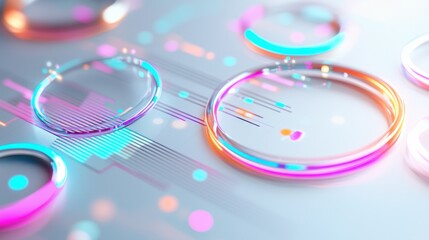 Poster - glowing futuristic geometric shapes in vibrant colorful digital abstract art