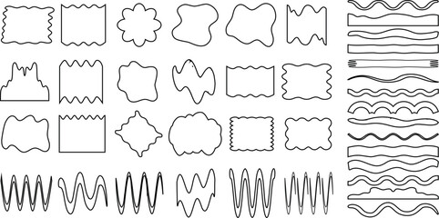 Wall Mural - vector wavy lines, irregular frames, distorted borders, abstract wave patterns, squiggly outlines, d