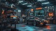 © Rere_Art151 - Futuristic black sports car parked inside a high tech garage