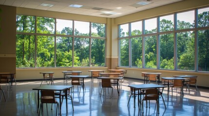 Bright, open classrooms with big windows create a welcoming environment for students and teachers. The spacious layout encourages collaboration and learning.