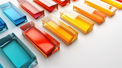 Poster - Vibrant Geometric Abstract Shapes and Translucent Containers Arranged in Symmetrical Pattern