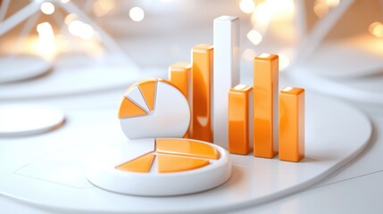 Poster - colorful financial bar charts and pie diagram on white surface showing business data and analytics