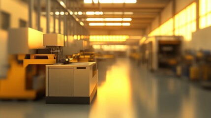Poster - Modern Factory Interior with Machinery and Natural Light Effects