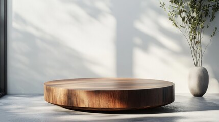 Poster - showcase your products on this stunning wooden table. its round shape and clean lines create a moder
