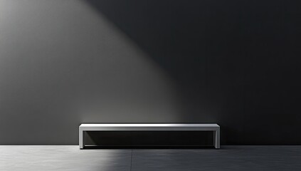 Poster - Empty white bench against dark wall, sunlit space
