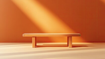 Poster - Orange room, sunlit bench, minimal interior