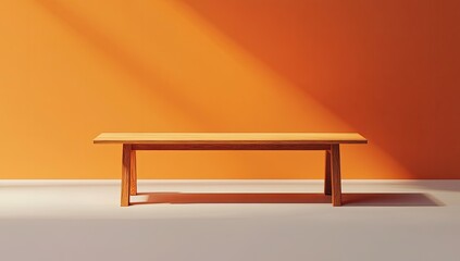 Poster - Empty wooden bench in sunny orange room