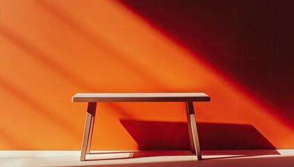 Poster - Wooden bench in sunlit orange room