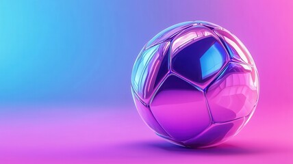 Poster - Soccer ball football floating above luminous digital network grid, futuristic blue neon background with blurred perspective