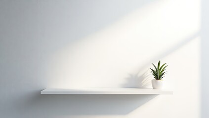 Poster - White shelf, plant, sunny room, minimalist display