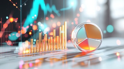 Poster - Financial Data Analytics Infographic Dashboard with Glowing Bar Graph and Pie Chart