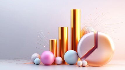 Poster - minimal abstract geometric shapes in dynamic composition with reflective surfaces and vibrant colors
