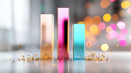 Poster - Captivating Geometric Shapes in Vibrant Abstract Composition with Glittering Bokeh Lights