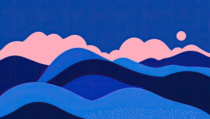 Poster - Abstract night landscape with mountains, clouds, and moon
