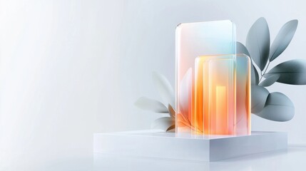 Poster - Minimalist Abstract 3D Render with Geometric Lighting Fixture and Colorful Gradient Background