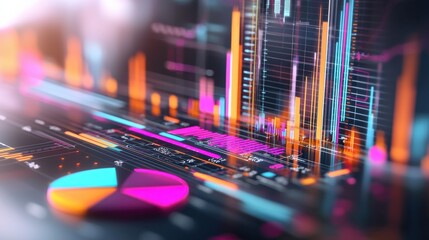 Poster - Futuristic Financial Dashboard with Colorful Abstract Cityscape Visualization