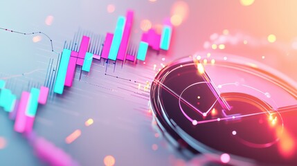 Poster - vibrant market financial data analysis graph displays glowing colorful trend and progress indicators