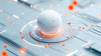 Poster - glowing futuristic orb surrounded by luminous particles on circuit board background