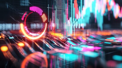 Poster - mesmerizing futuristic digital vortex with vibrant neon lights and flowing patterns