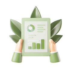 Poster - sustainability report concept, Sustainable report analysis with green elements and hands holding it Clipart Photo isolated on transparency background