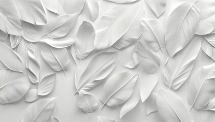 Wall Mural - White leaves scattered on studio background, minimalist design, website banner