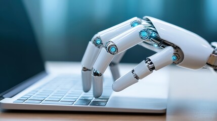 Poster - Futuristic Robot Hand Using Laptop Keyboard