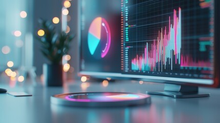 Poster - financial data analysis and market trends displayed on a computer screen with charts and graphs
